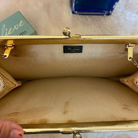 Vintage!  Gold Clutch Purse & Shoulder Bag - Picture 5 of 8